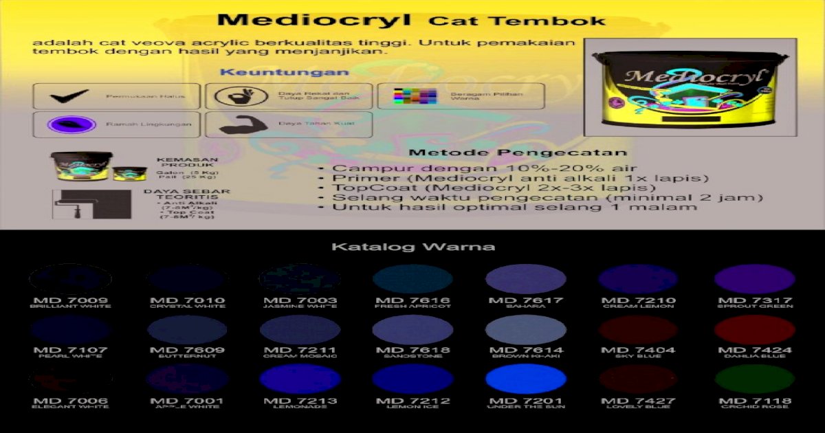 Mediocryl cat  Tembok  adalah  cat  veova acrylic berkualitas 